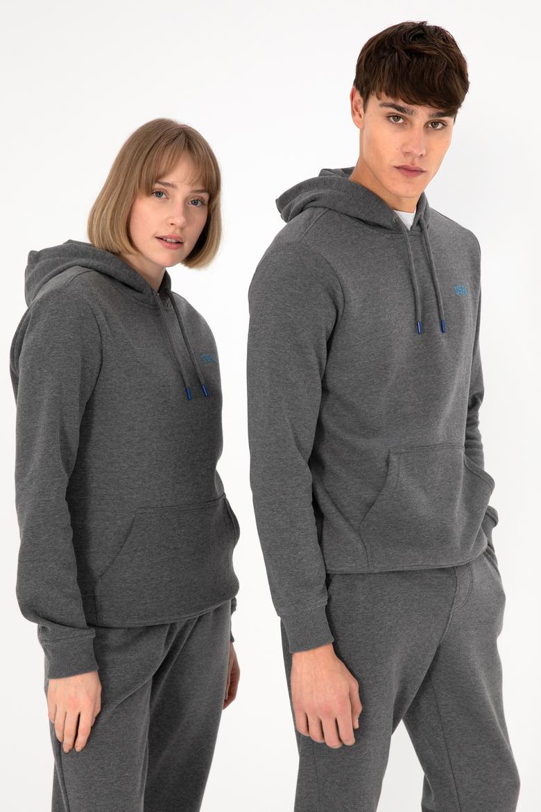 Erkek Kapüşonlu Antrasit Melanj Basic Şardonlu Sweatshirt