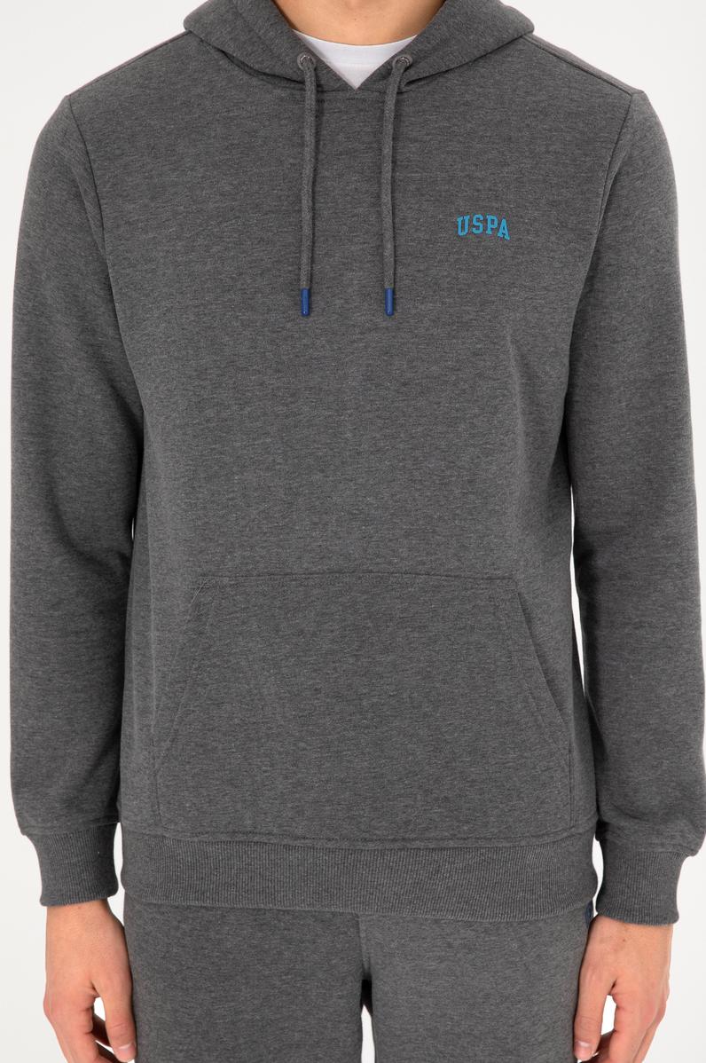 Erkek Kapüşonlu Antrasit Melanj Basic Şardonlu Sweatshirt