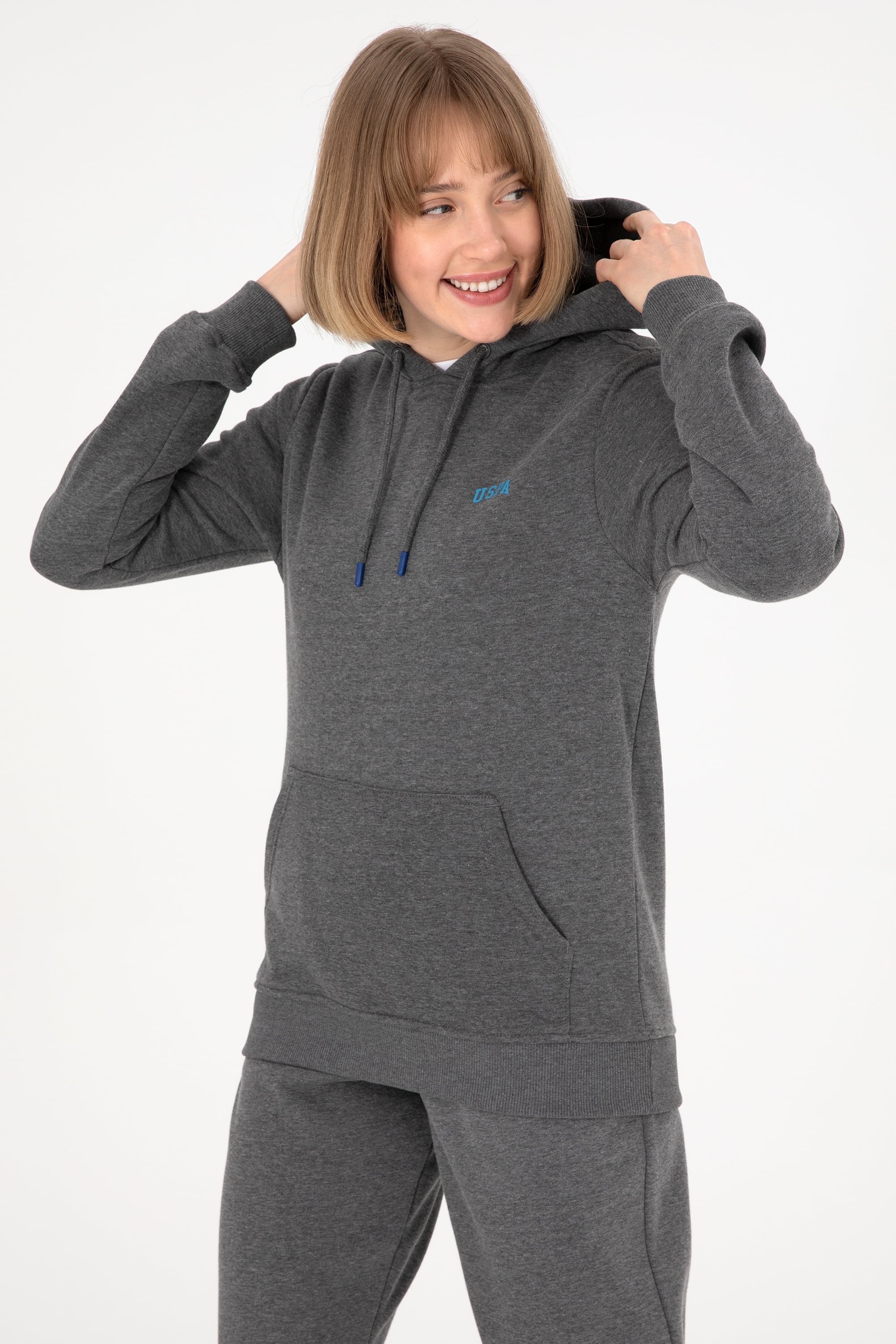Erkek Kapüşonlu Antrasit Melanj Basic Şardonlu Sweatshirt
