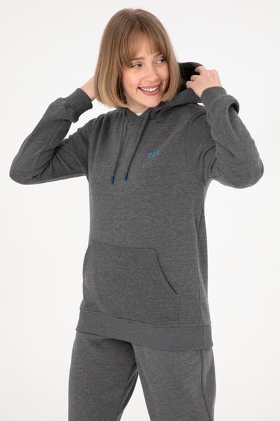 Erkek Kapüşonlu Antrasit Melanj Basic Şardonlu Sweatshirt