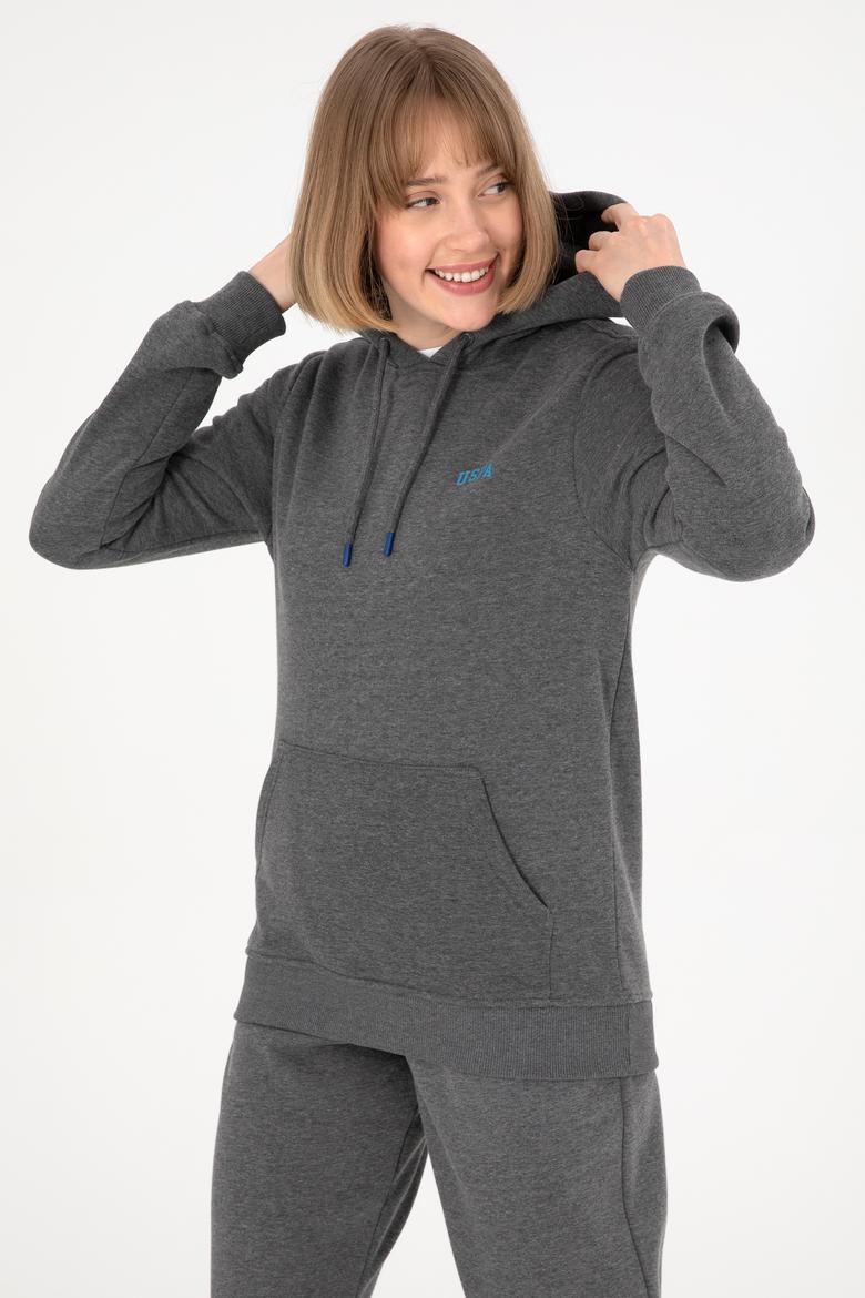 Erkek Kapüşonlu Antrasit Melanj Basic Şardonlu Sweatshirt - 50295176133