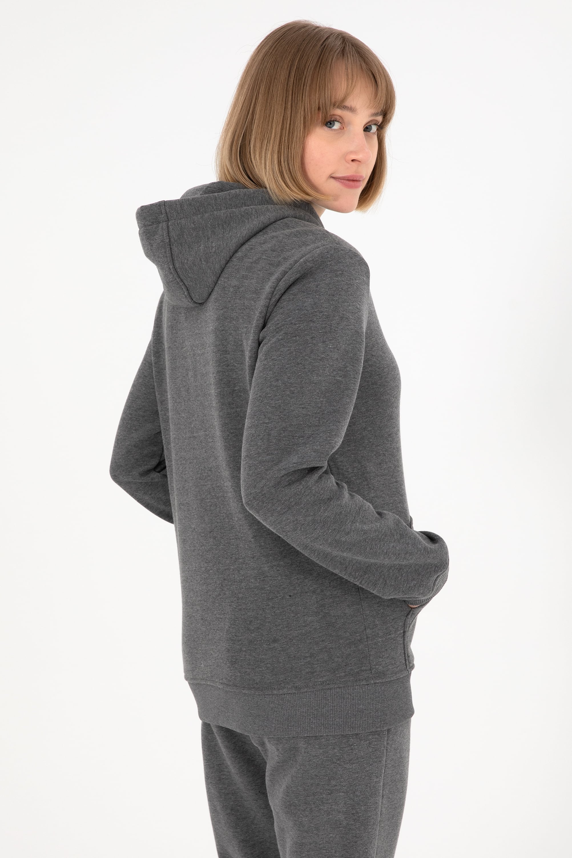 Erkek Kapüşonlu Antrasit Melanj Basic Şardonlu Sweatshirt - Image 5