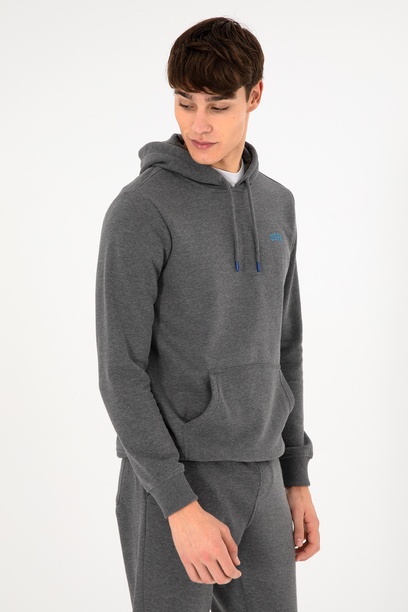 Erkek Kapüşonlu Antrasit Melanj Basic Şardonlu Sweatshirt