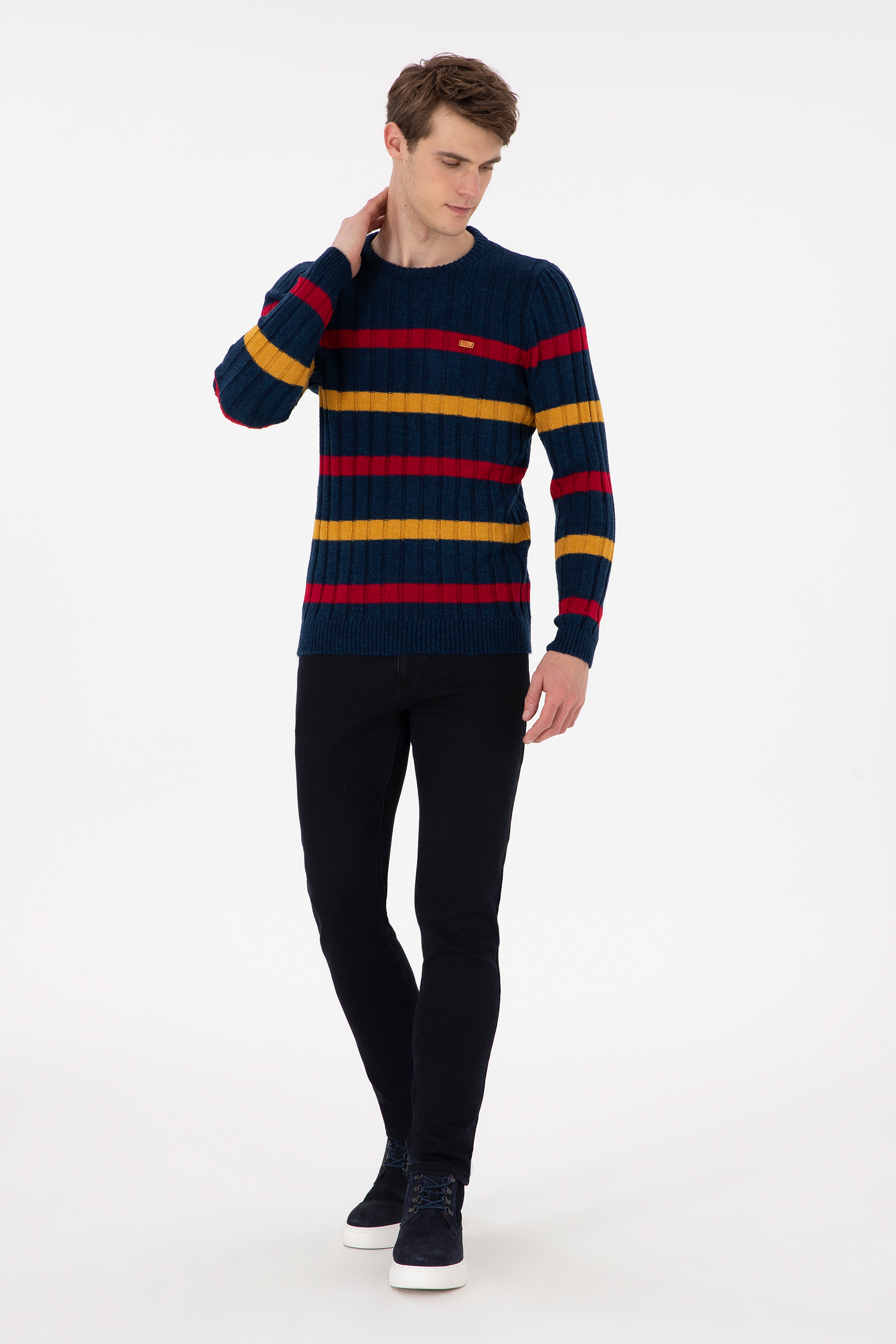 Erkek Regular Fit Bisiklet Yaka Lacivert Kazak - Image 4