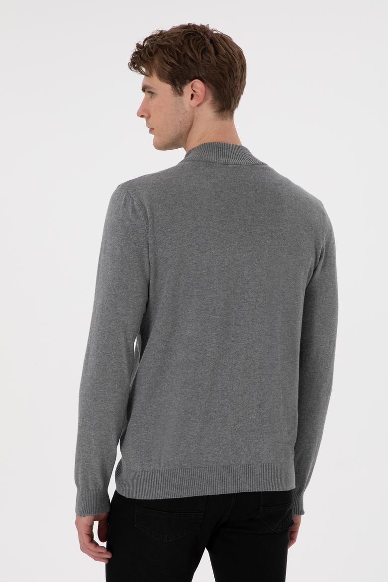 Erkek Gri Melanj Basic Triko Hırka - 50293526033