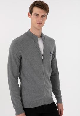 Erkek Gri Melanj Basic Triko Hırka - 50293526033