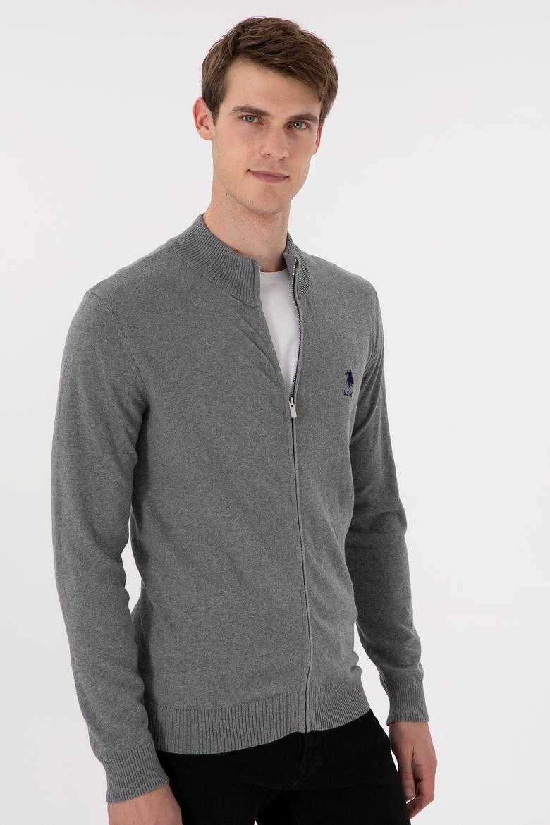 Erkek Gri Melanj Basic Triko Hırka - 50293526033