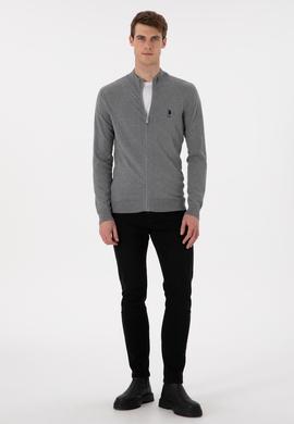 Erkek Gri Melanj Basic Triko Hırka - 50293526033