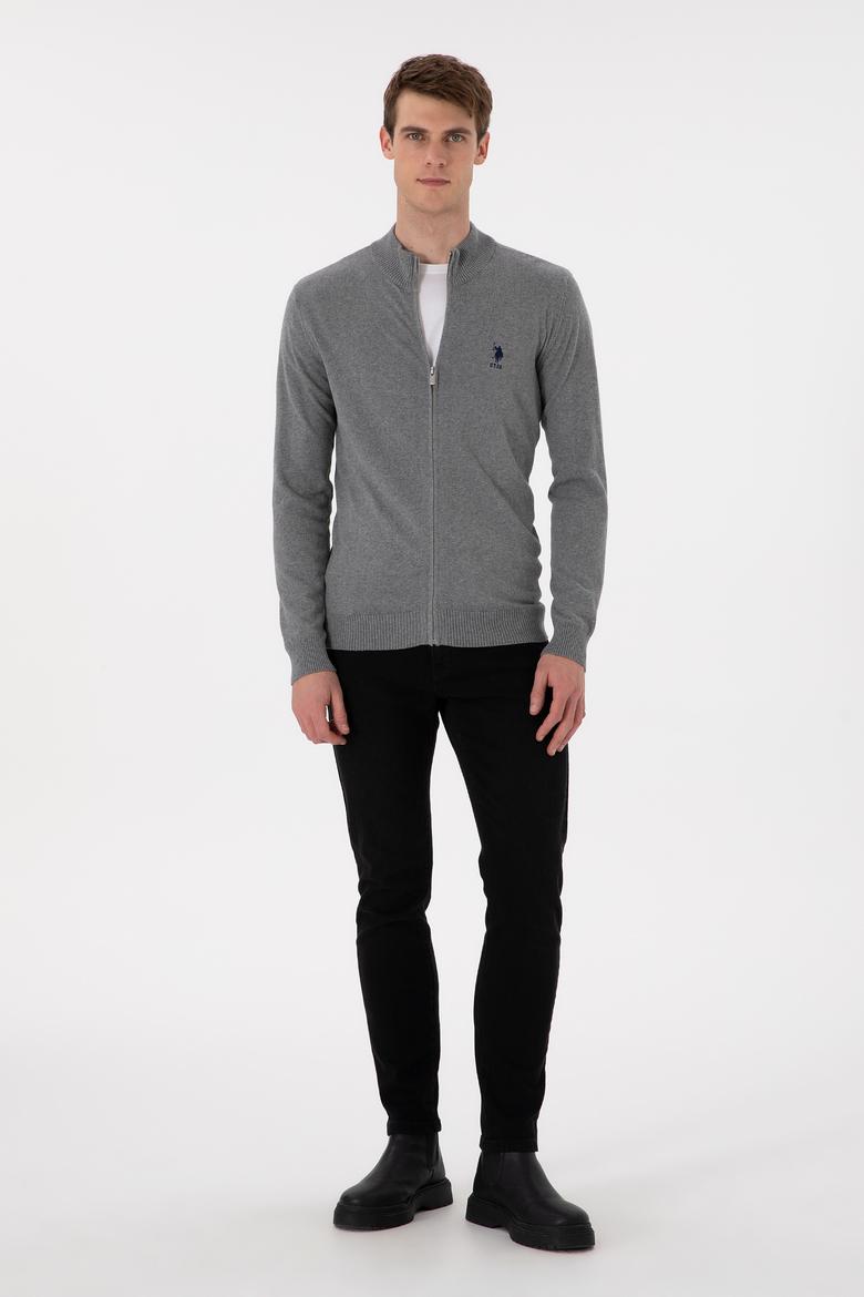 Erkek Gri Melanj Basic Triko Hırka - 50293526033