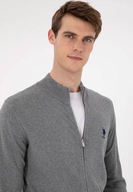 Erkek Gri Melanj Basic Triko Hırka - 50293526033