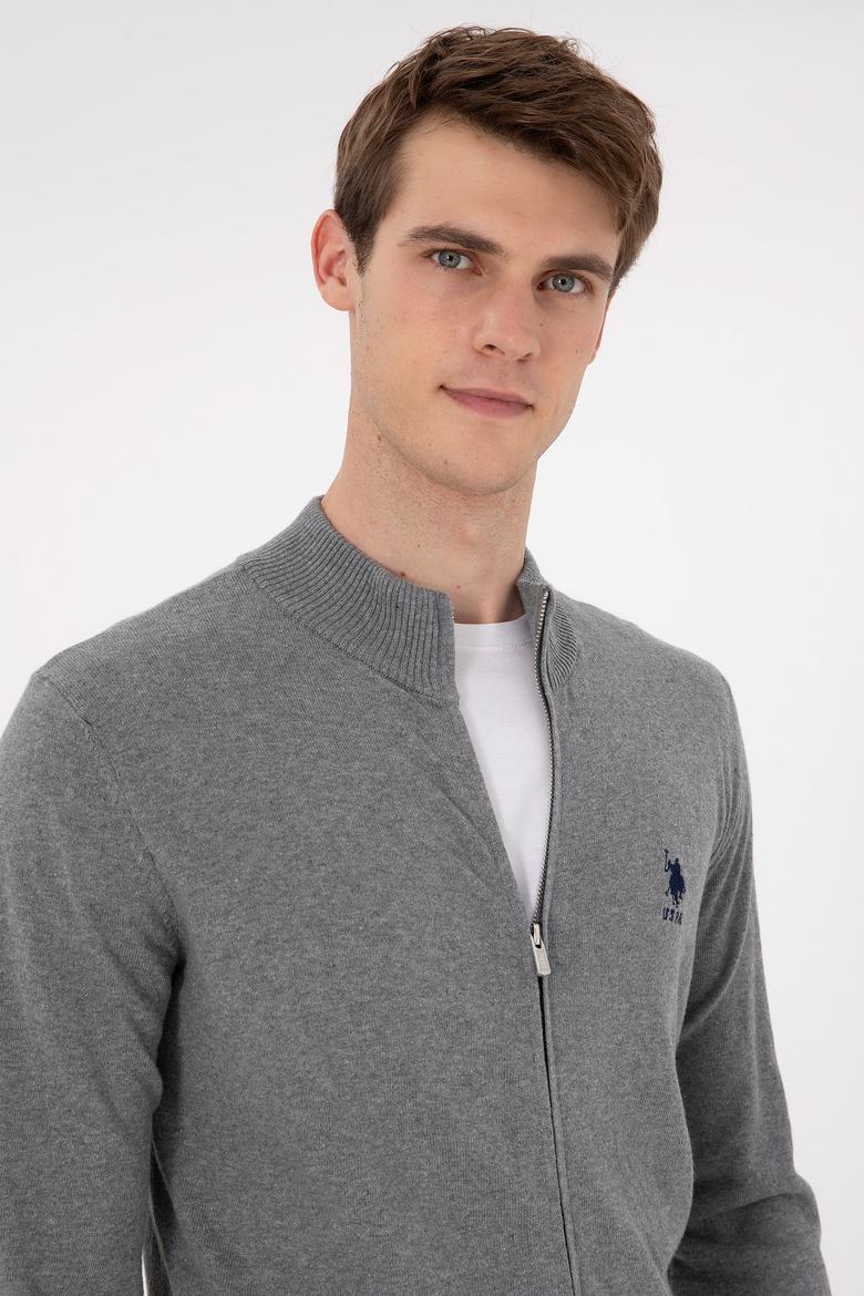 Erkek Gri Melanj Basic Triko Hırka - 50293526033