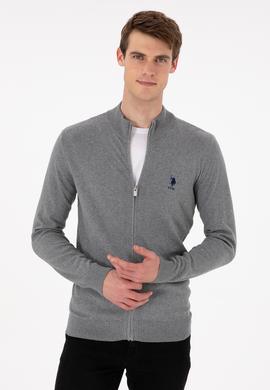 Erkek Gri Melanj Basic Triko Hırka - 50293526033