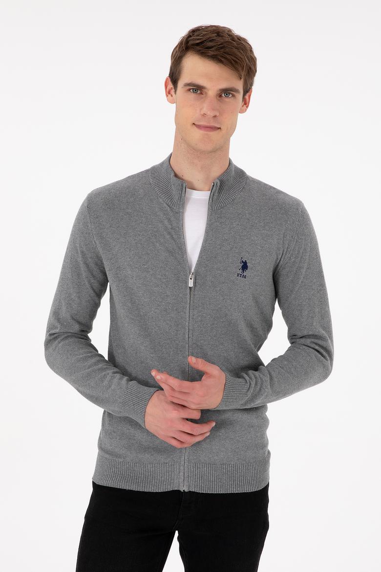 Erkek Gri Melanj Basic Triko Hırka