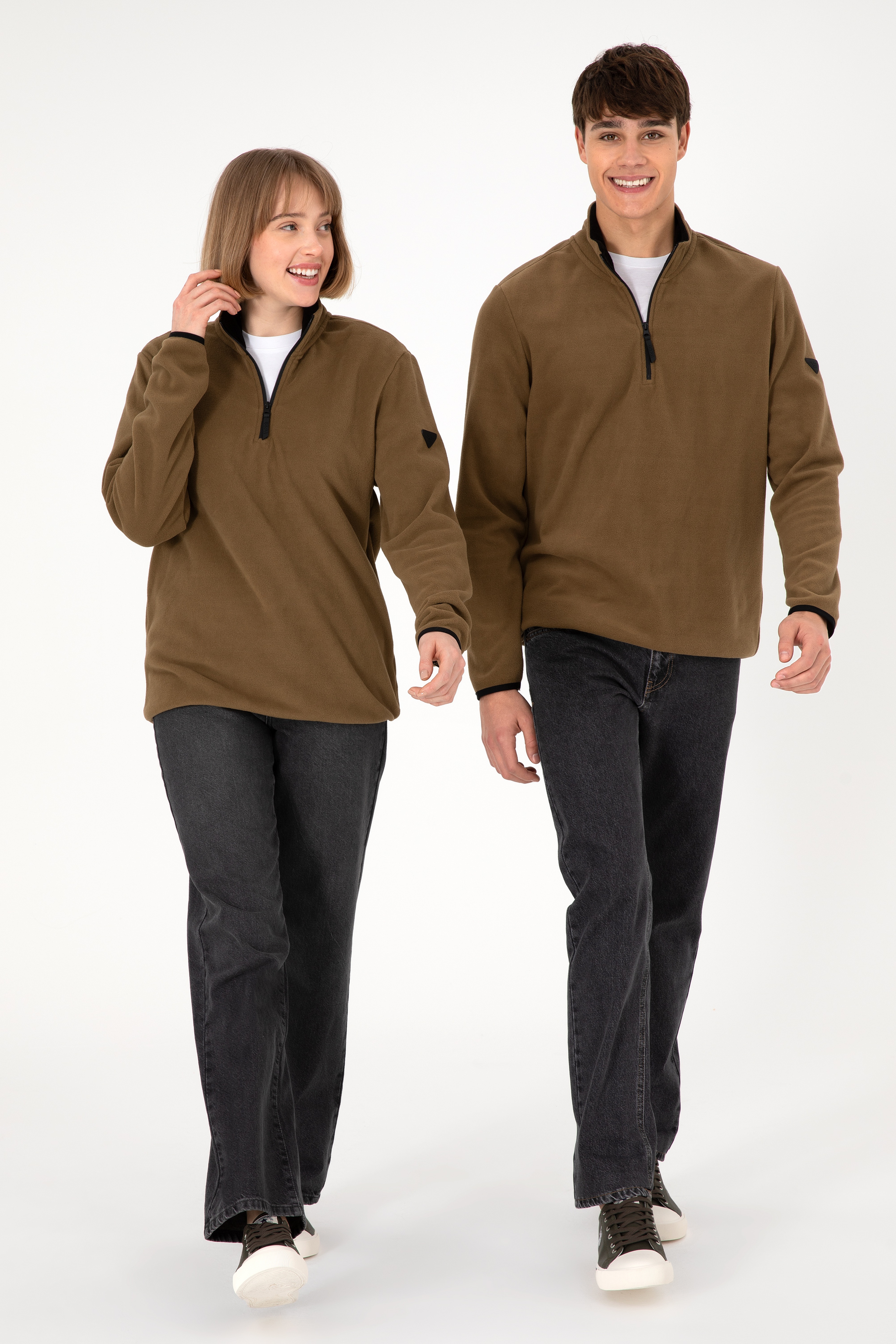Erkek Yarım Fermuarlı Haki Basic Polar Sweatshirt - Image 2