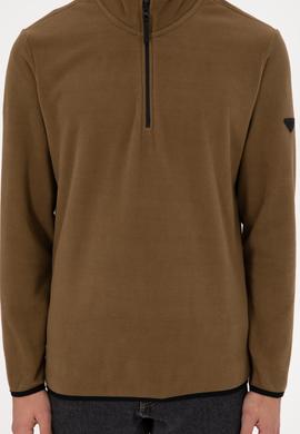 Erkek Yarım Fermuarlı Haki Basic Polar Sweatshirt - 50298085028