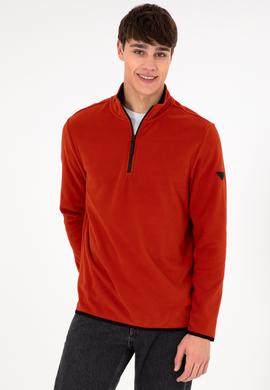 Erkek Yarım Fermuarlı Kiremit Basic Polar Sweatshirt - 50298085077