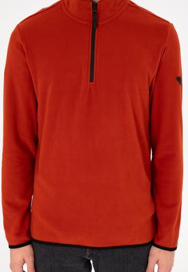 Erkek Yarım Fermuarlı Kiremit Basic Polar Sweatshirt - 50298085077