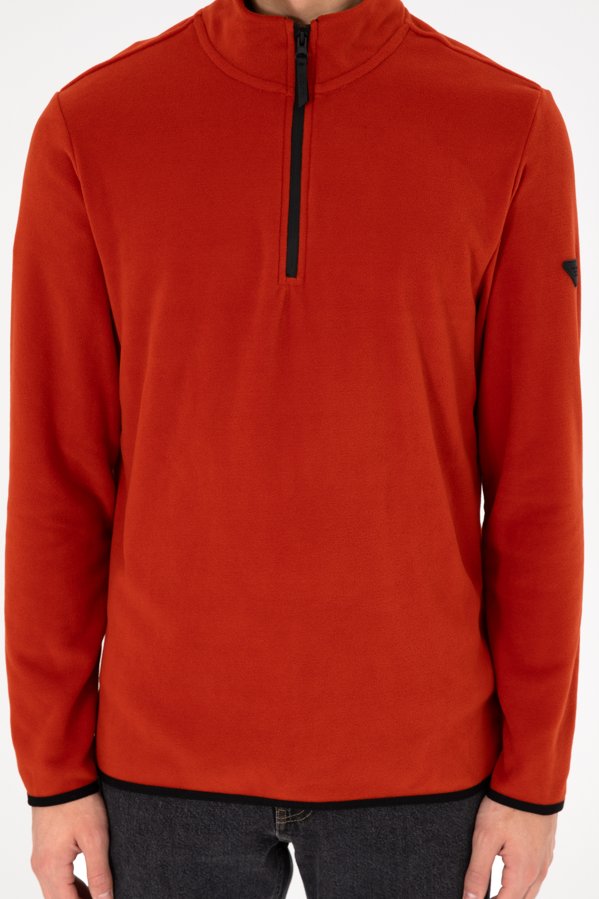 Erkek Yarım Fermuarlı Kiremit Basic Polar Sweatshirt - Image 7