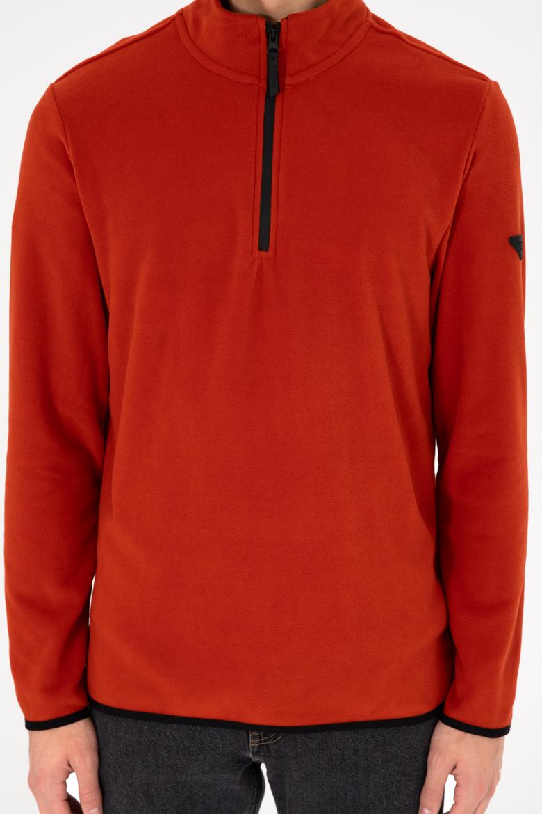Erkek Yarım Fermuarlı Kiremit Basic Polar Sweatshirt - 50298085077