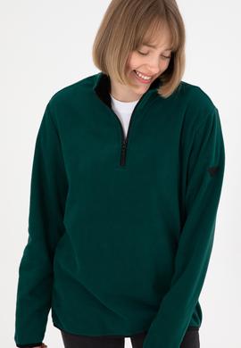 Erkek Yarım Fermuarlı Koyu Yeşil Basic Polar Sweatshirt - 50298085017