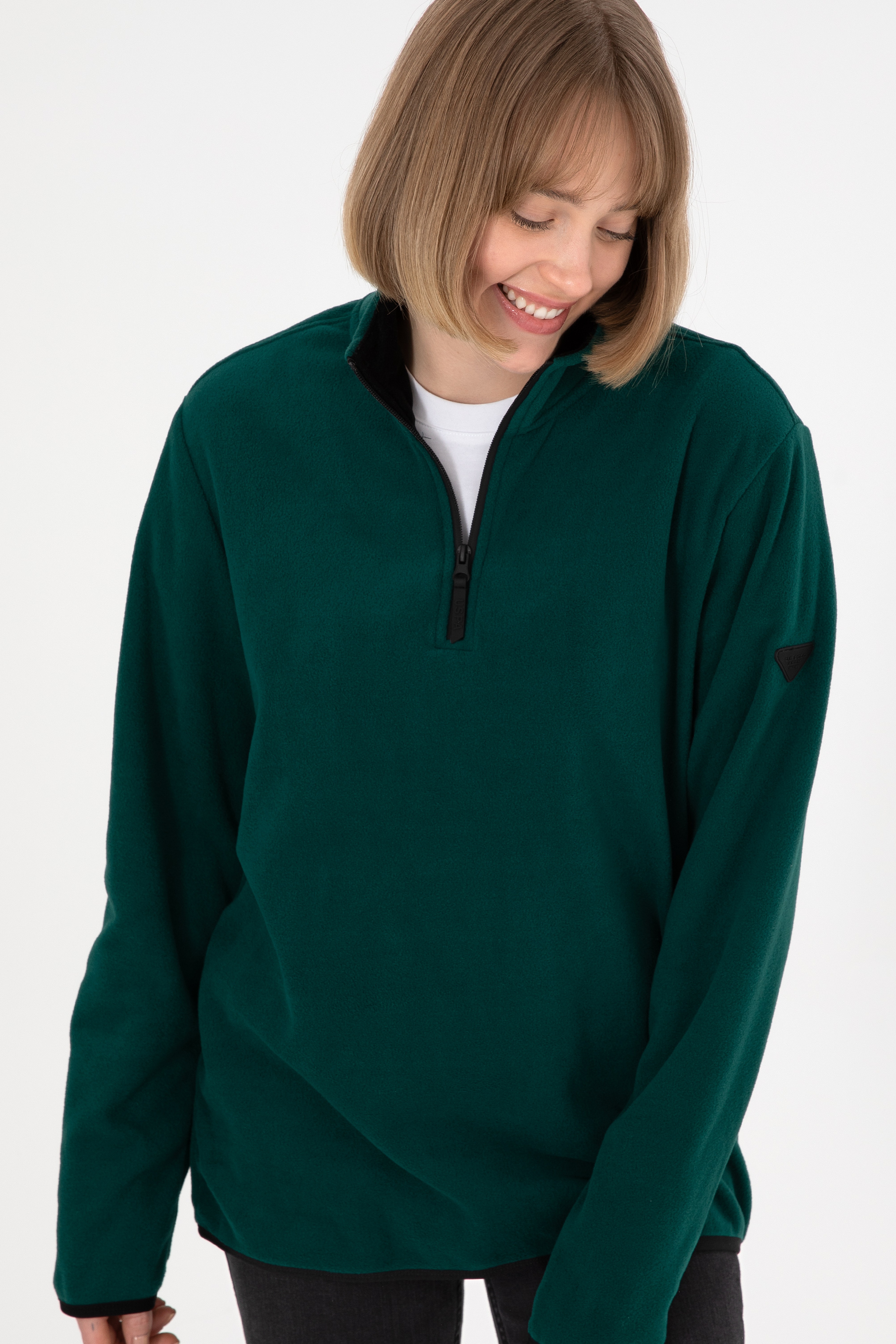 Erkek Yarım Fermuarlı Koyu Yeşil Basic Polar Sweatshirt - Image 3
