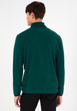 Erkek Yarım Fermuarlı Koyu Yeşil Basic Polar Sweatshirt - 50298085017