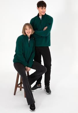 Erkek Yarım Fermuarlı Koyu Yeşil Basic Polar Sweatshirt - 50298085017