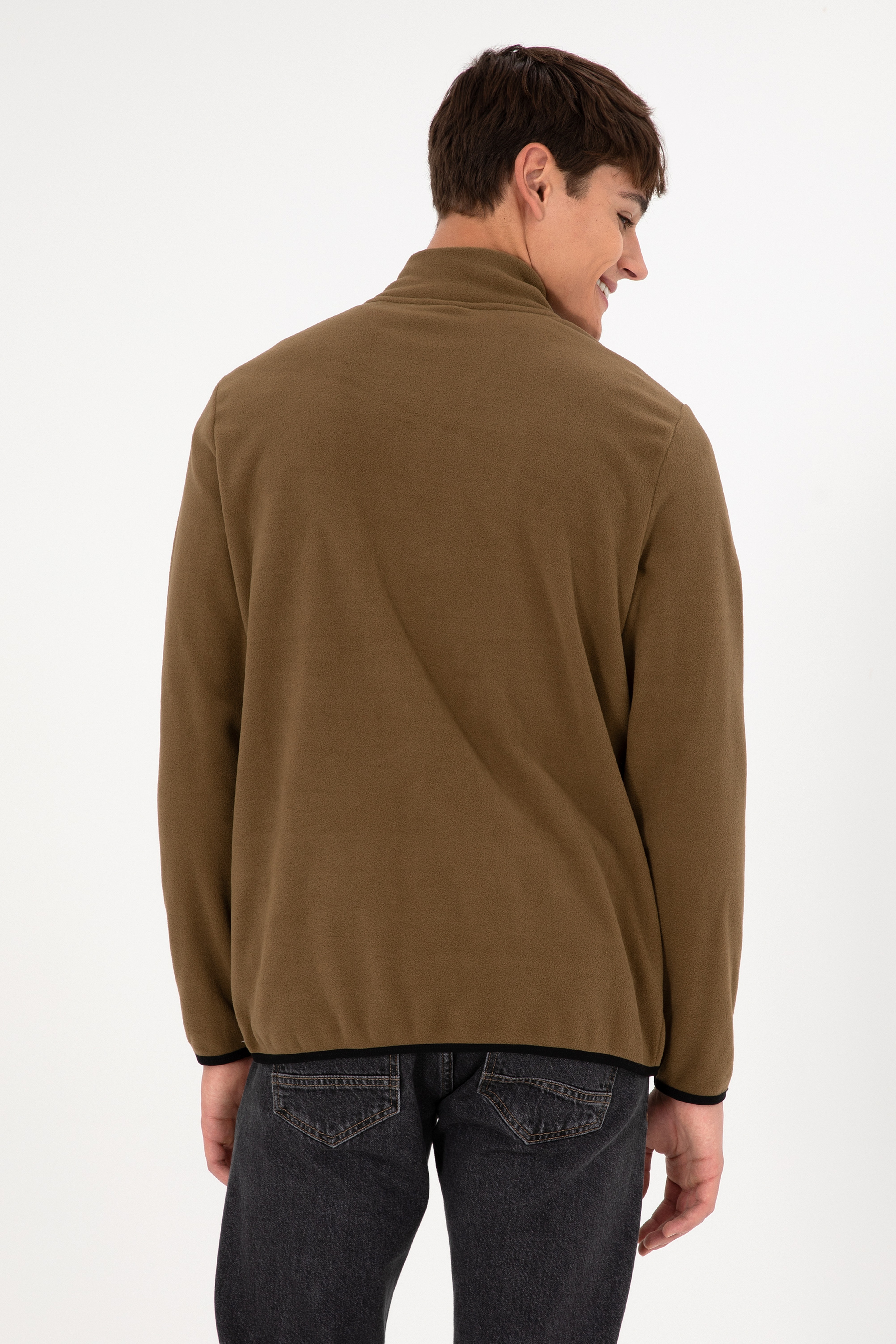 Erkek Yarım Fermuarlı Haki Basic Polar Sweatshirt - Image 6