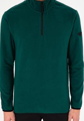 Erkek Yarım Fermuarlı Koyu Yeşil Basic Polar Sweatshirt - 50298085017