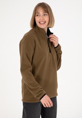 Erkek Yarım Fermuarlı Haki Basic Polar Sweatshirt - 50298085028