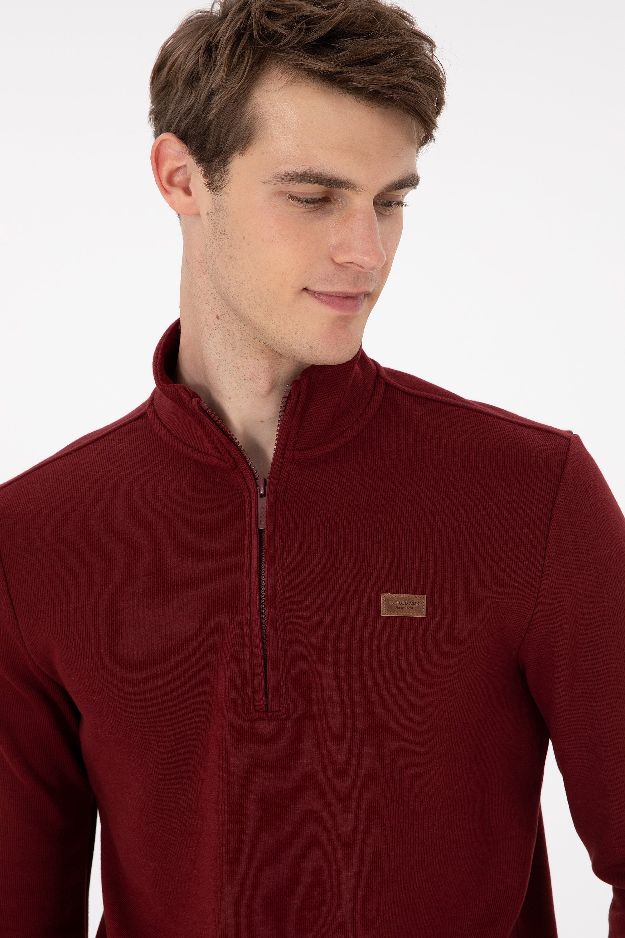 Erkek Bordo Basic Sweatshirt - Image 2