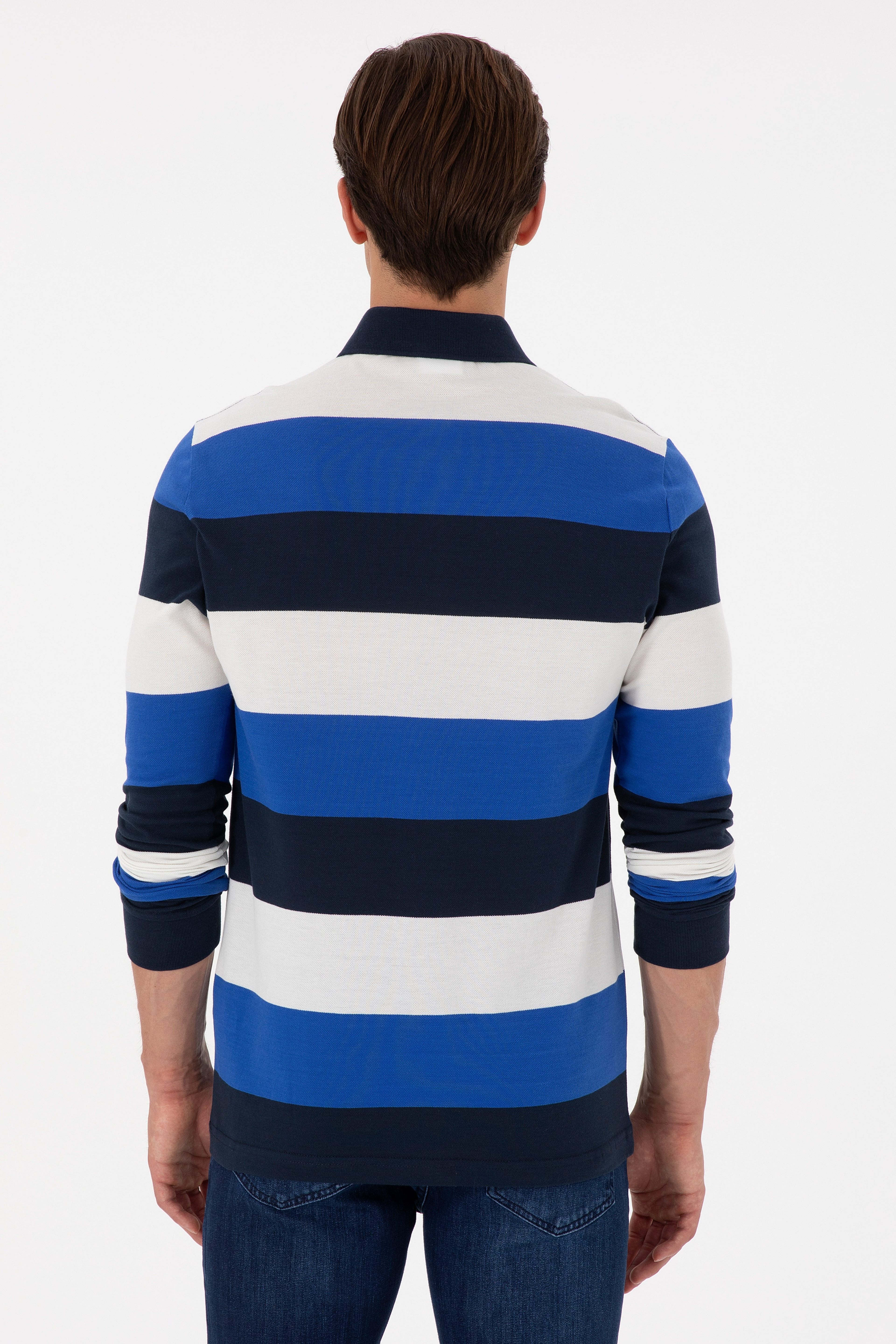 Erkek Regular Fit Polo Yaka Saks Sweatshirt