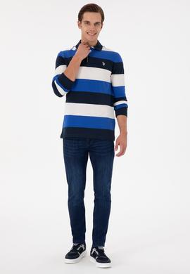 Erkek Regular Fit Polo Yaka Saks Sweatshirt - 50293428087