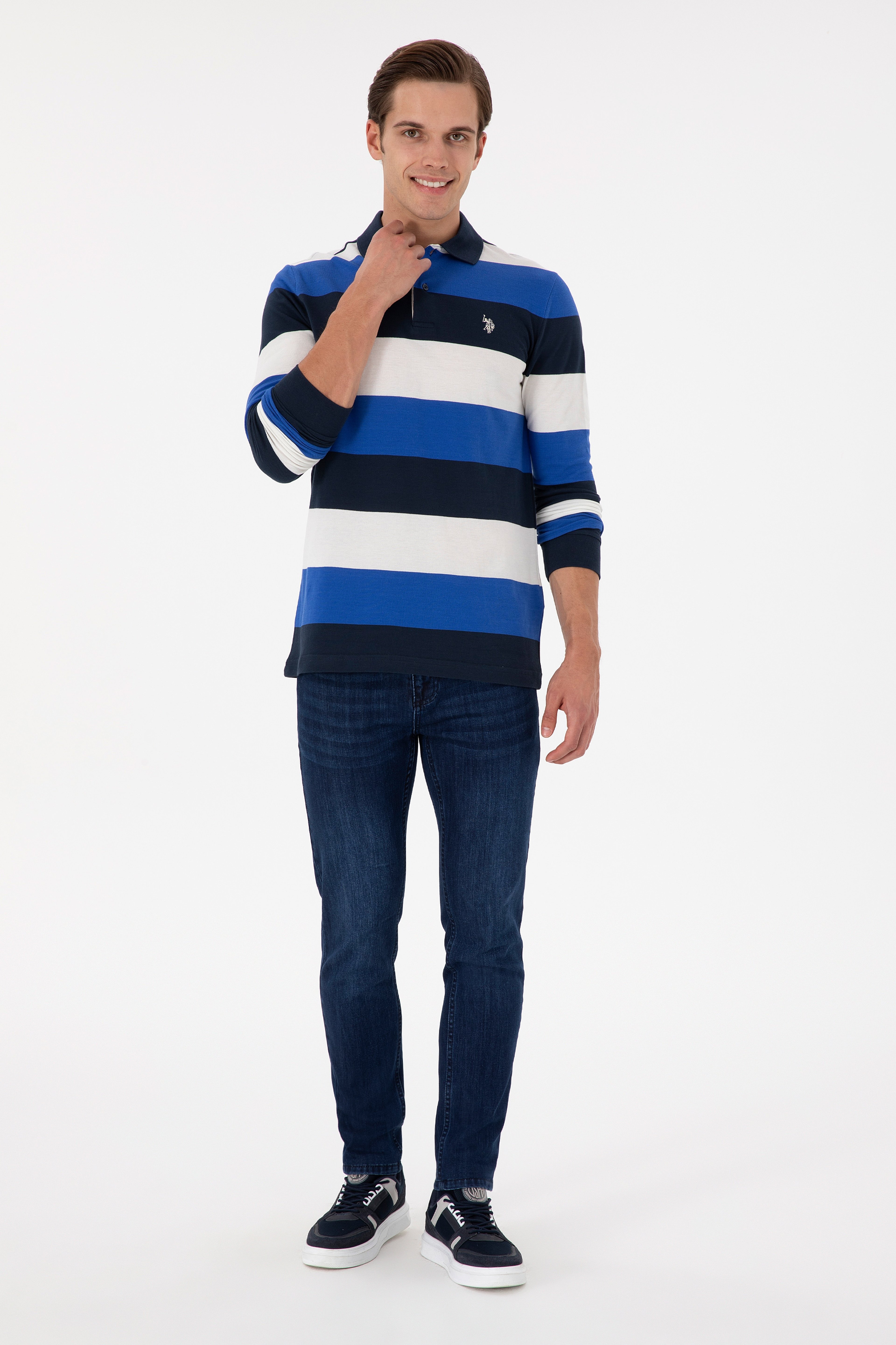 Erkek Regular Fit Polo Yaka Saks Sweatshirt - Image 4