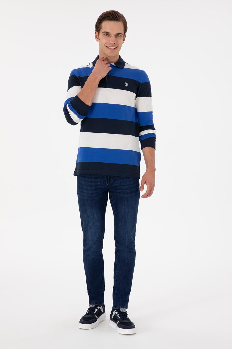 Erkek Regular Fit Polo Yaka Saks Sweatshirt - 50293428087