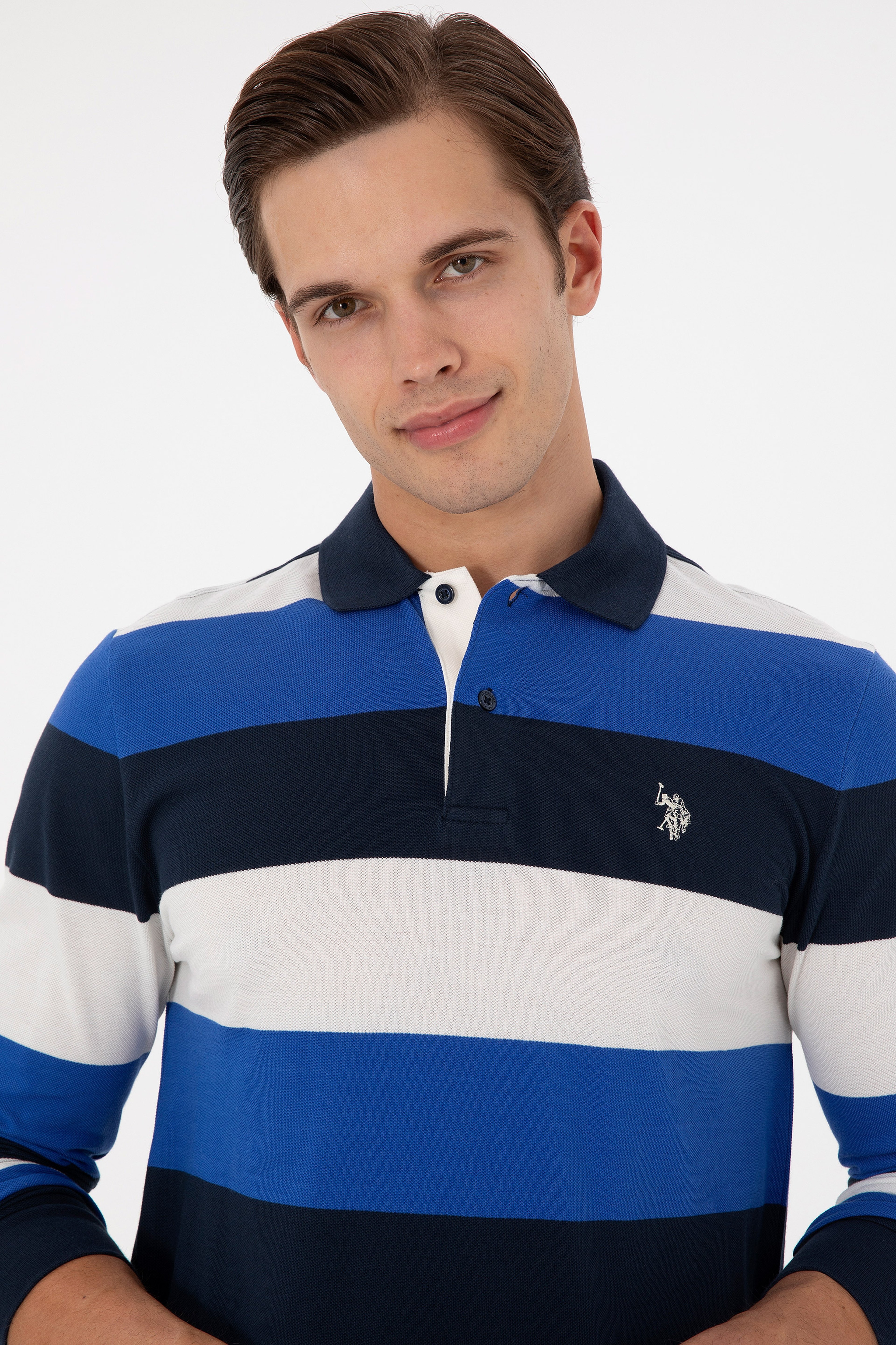 Erkek Regular Fit Polo Yaka Saks Sweatshirt - Image 2