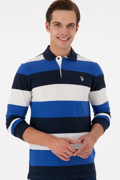 Erkek Regular Fit Polo Yaka Saks Sweatshirt