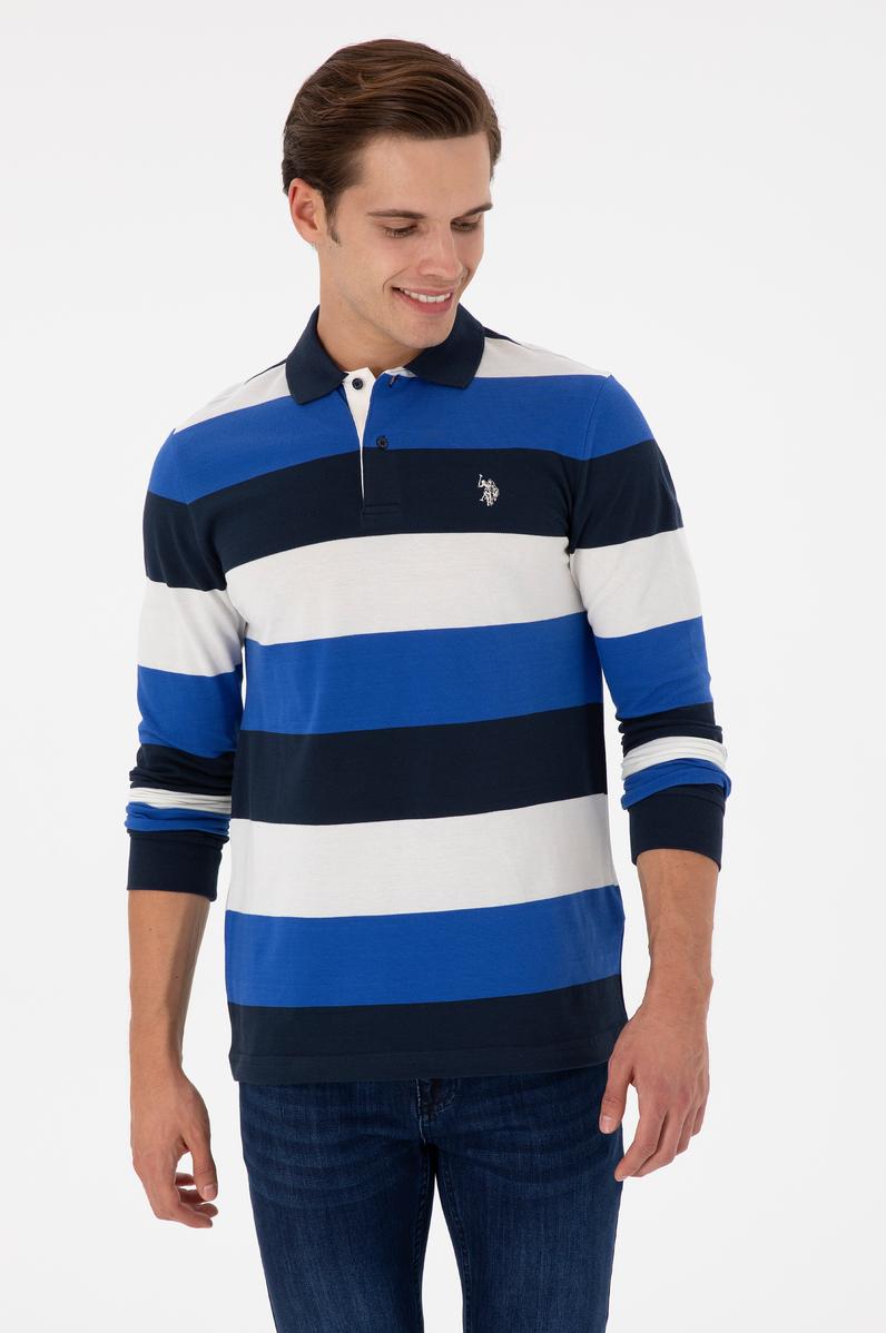 Erkek Regular Fit Polo Yaka Saks Sweatshirt