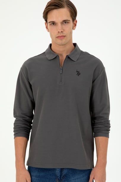 Erkek Comfort Fit Yarım Fermuarlı Antrasit Sweatshirt