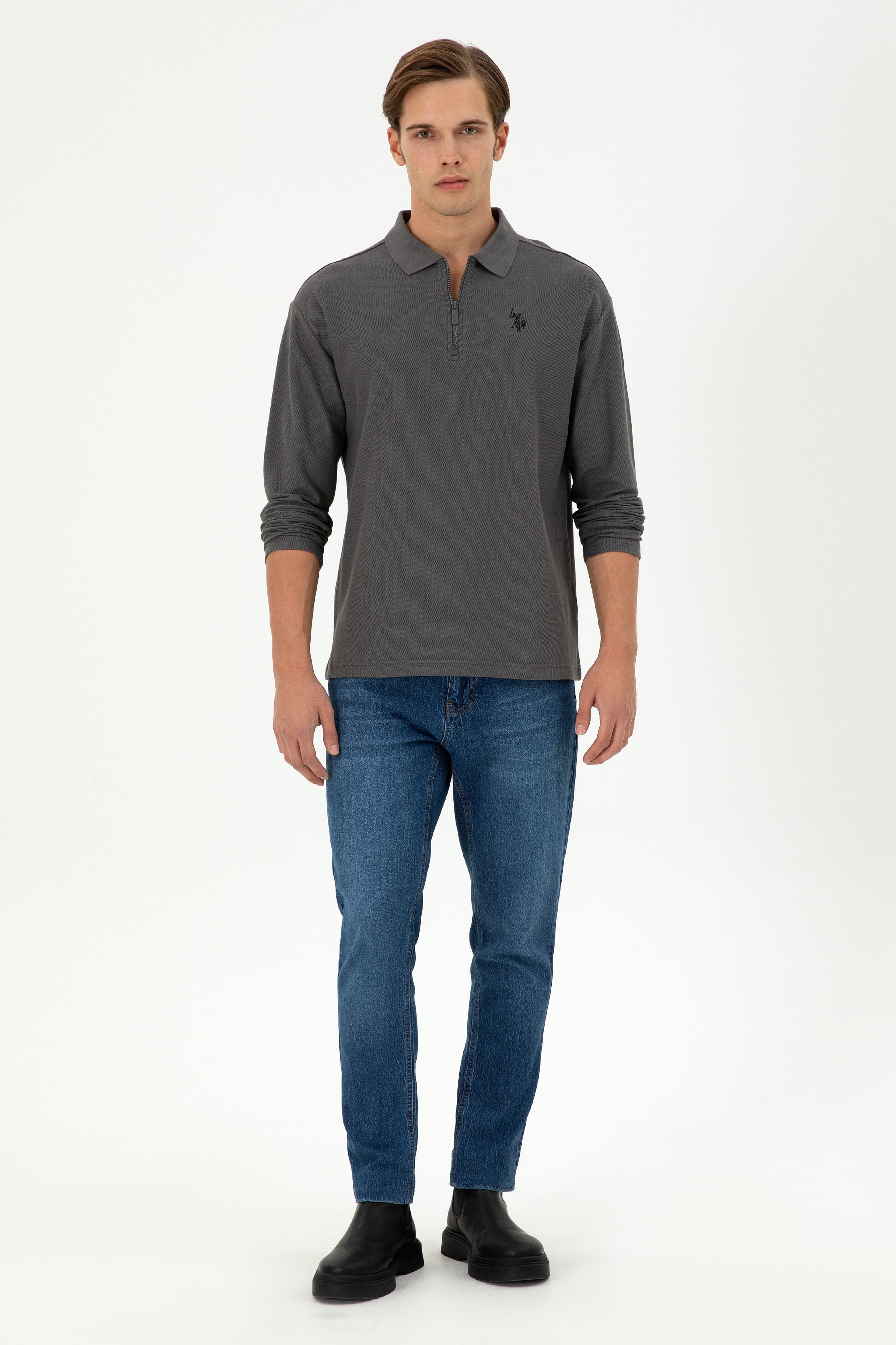 Erkek Comfort Fit Yarım Fermuarlı Antrasit Sweatshirt - Image 4