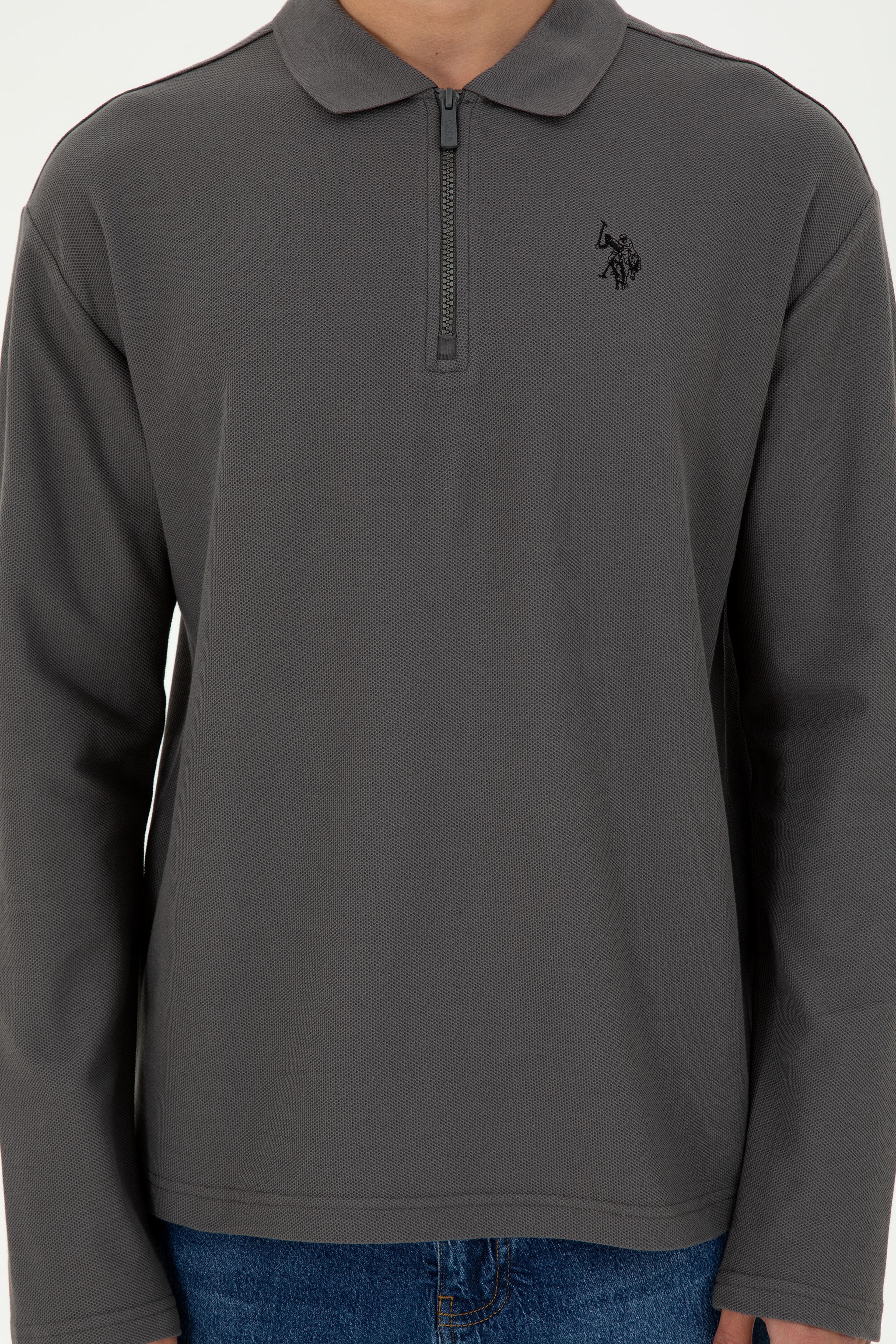 Erkek Comfort Fit Yarım Fermuarlı Antrasit Sweatshirt - Image 6