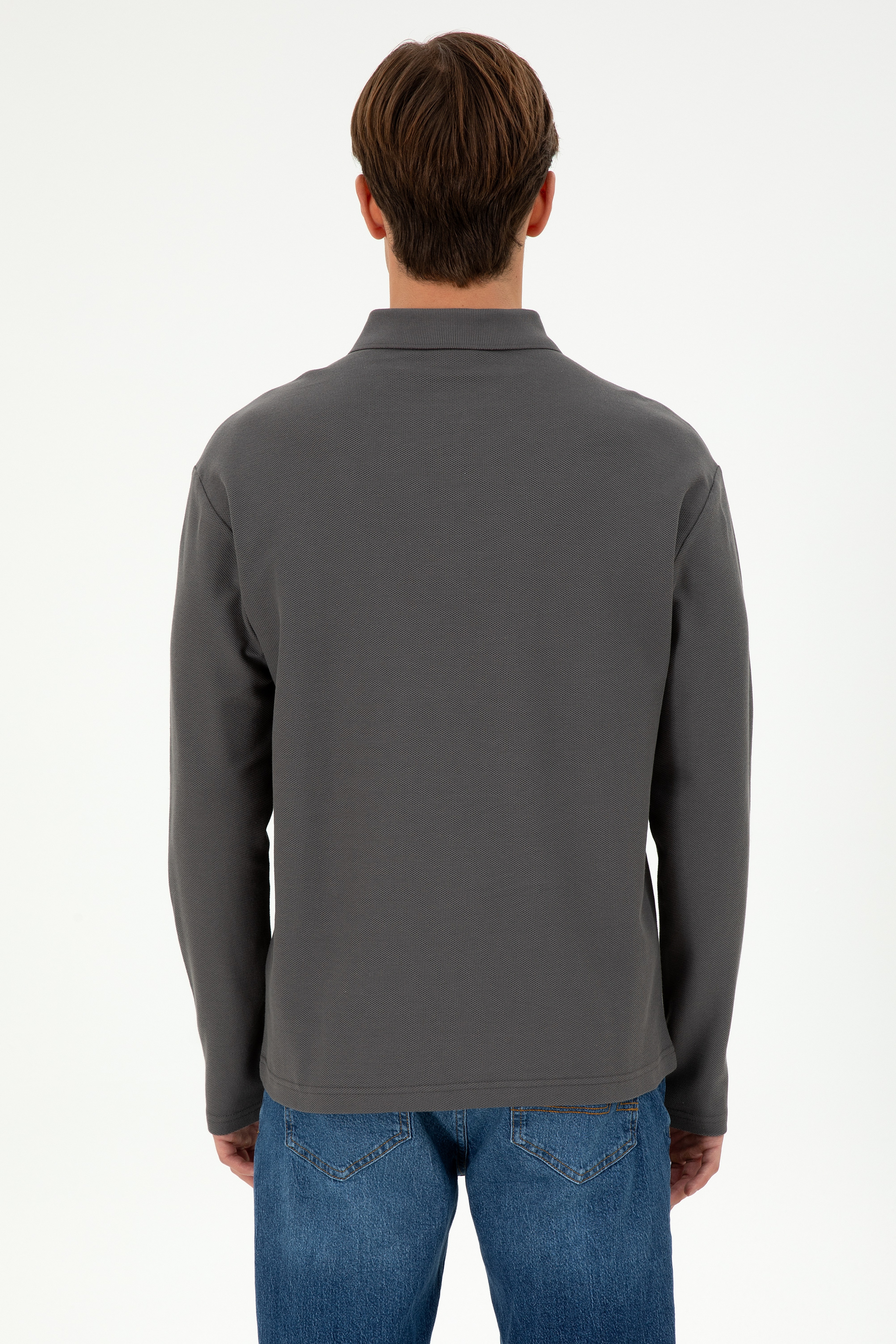 Erkek Comfort Fit Yarım Fermuarlı Antrasit Sweatshirt