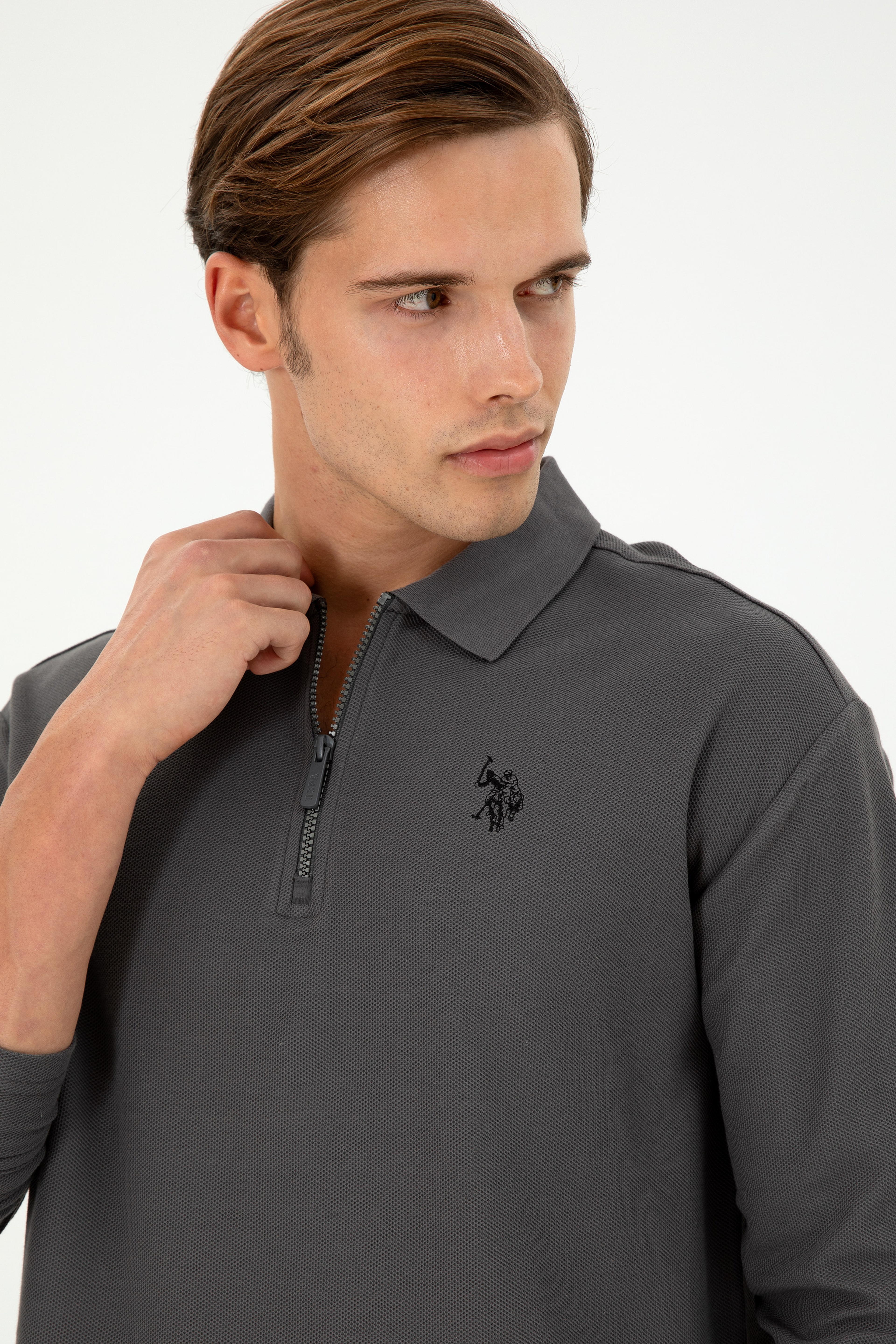 Erkek Comfort Fit Yarım Fermuarlı Antrasit Sweatshirt - Image 2