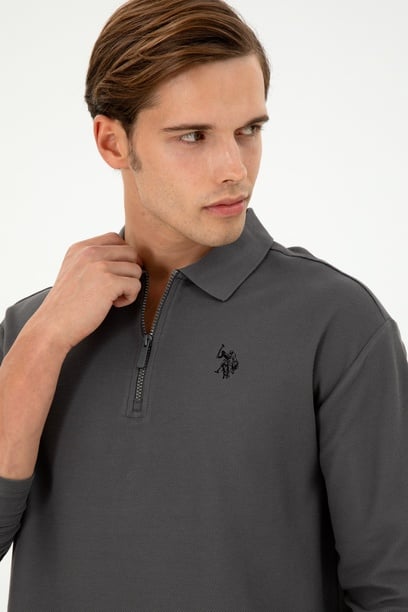 Erkek Comfort Fit Yarım Fermuarlı Antrasit Sweatshirt