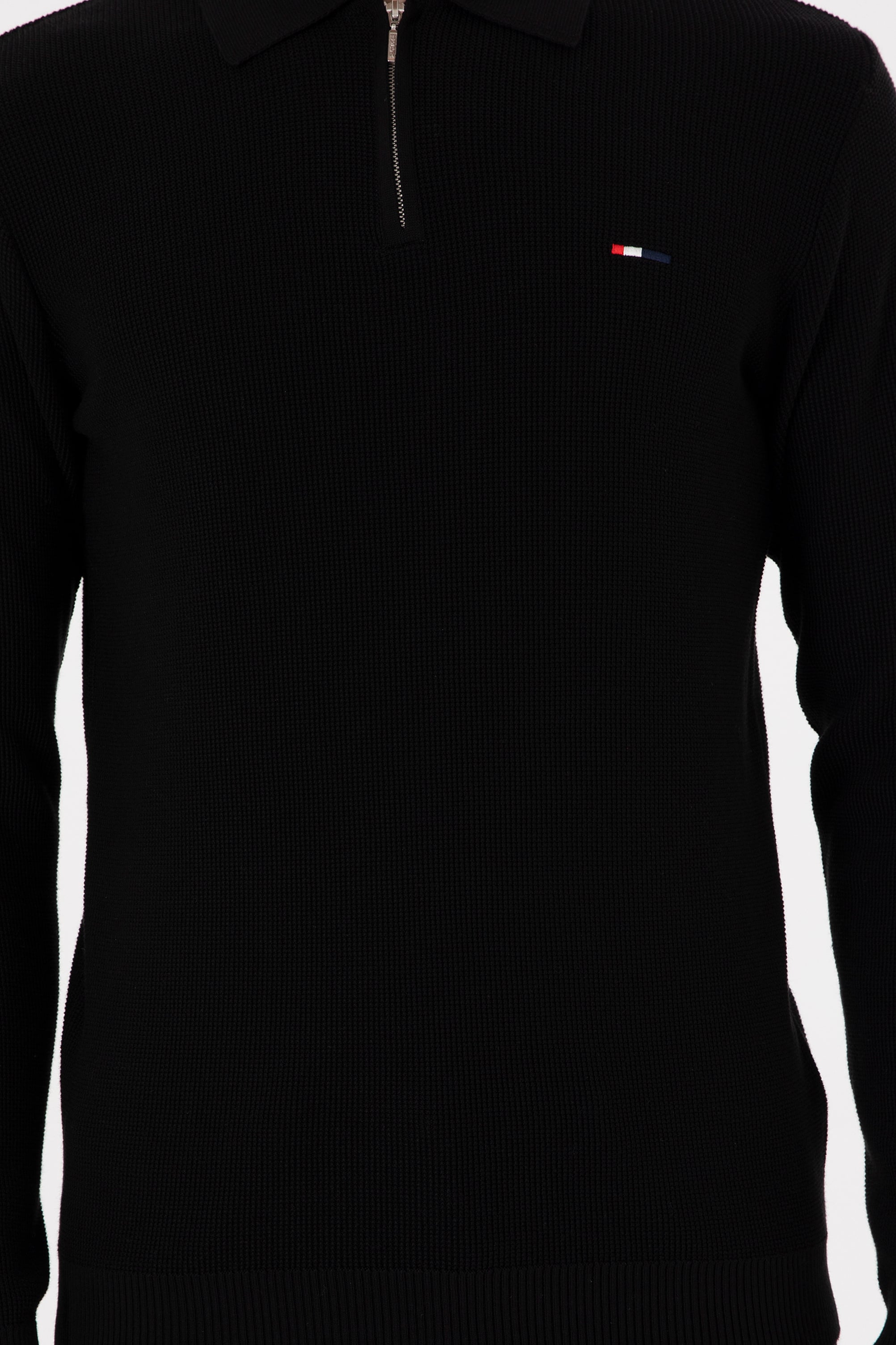 Erkek Regular Fit Yarım Fermuarlı Siyah Basic Kazak