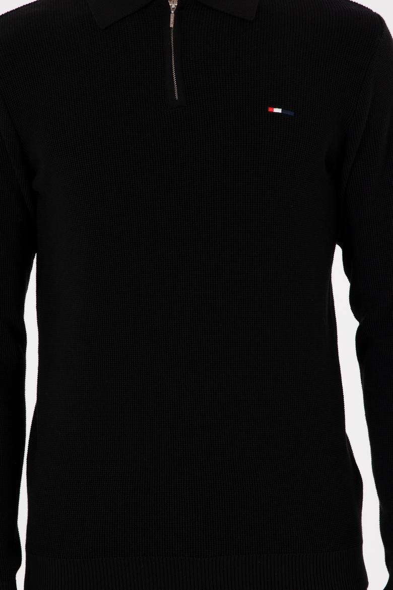 Erkek Regular Fit Yarım Fermuarlı Siyah Basic Kazak - 50298266015