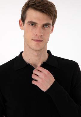 Erkek Regular Fit Yarım Fermuarlı Siyah Basic Kazak - 50298266015