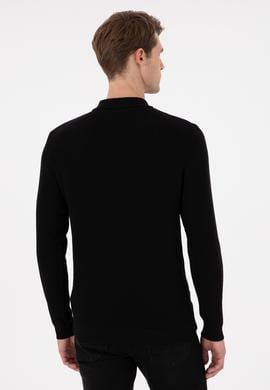 Erkek Regular Fit Yarım Fermuarlı Siyah Basic Kazak - 50298266015