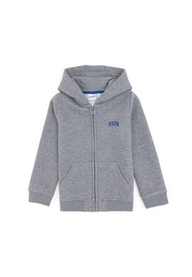 Erkek Çocuk Fermuarlı Gri Melanj Şardonlu Kapüşonlu Sweatshirt - 50295127054