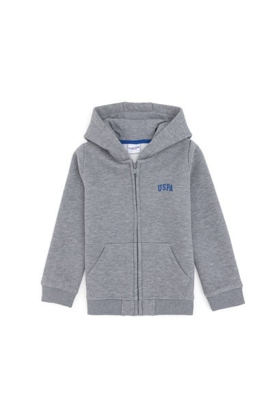 Erkek Çocuk Fermuarlı Gri Melanj Şardonlu Kapüşonlu Sweatshirt